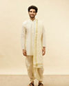 Warm White Zari Bordered Traditional South Indian Pancha Set image number 2
